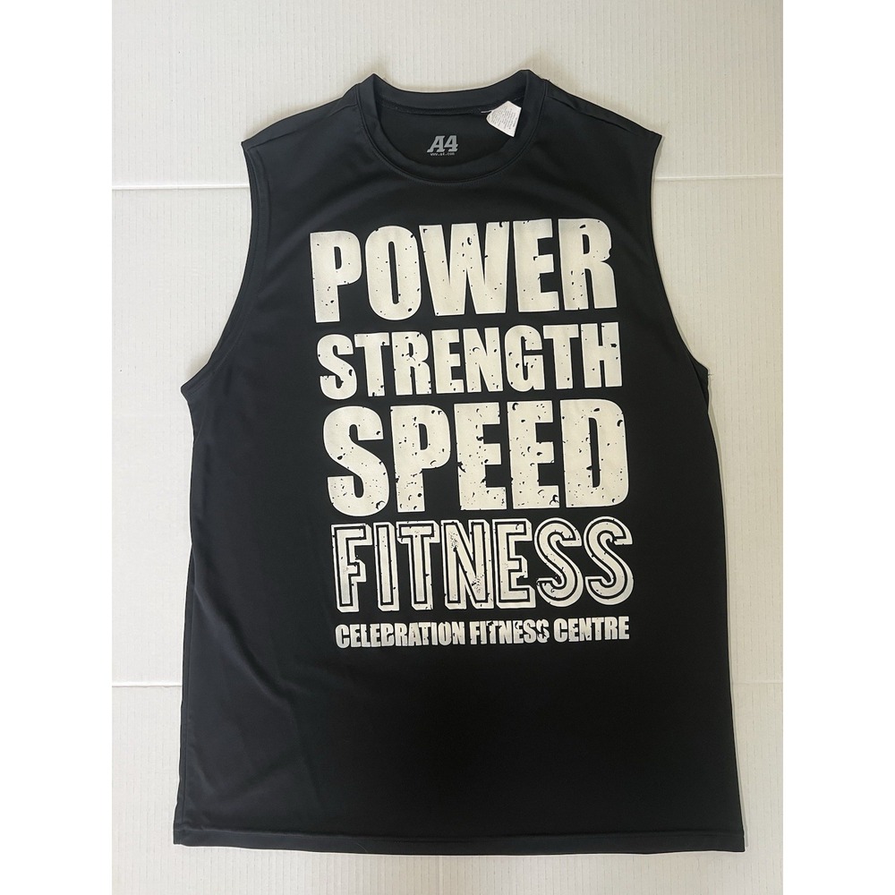 A4 Men's Black Muscle Tank Shirt Power Strength Speed Fitness Medium